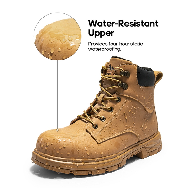 Men's Water-Resistant Steel Toe Leather Work Boots - YELLOW - 1